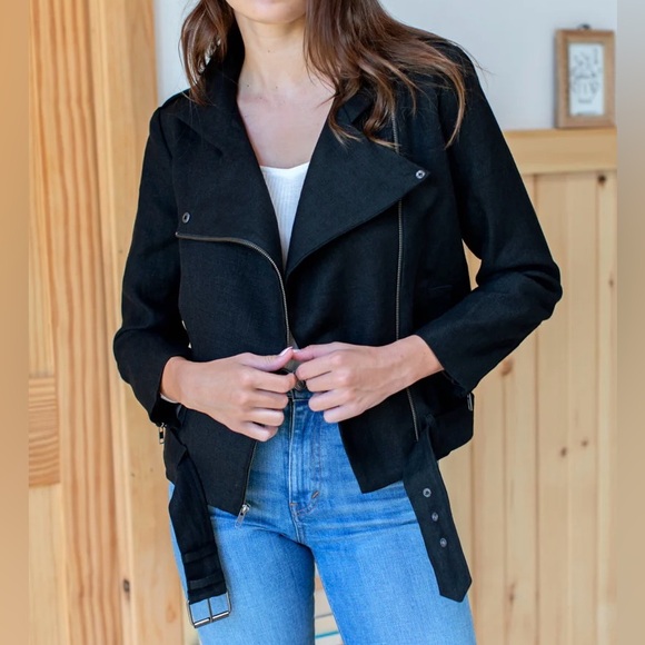 NWT Emerson Fry Irving Moto Jacket in Black Linen, Size 4 - Picture 1 of 13